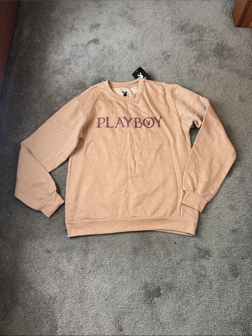 Playboy Logo Crewneck Sweatshirt SIZE L Peach Graphic Pullover